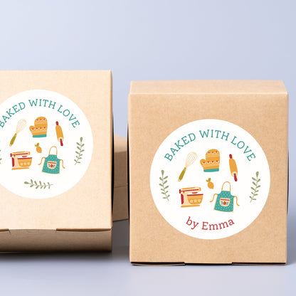 Personalized Baked with Love Stickers, Customized Baked Goods Label, Matte or Glossy Finish, Small Business Bakery Packaging Labels