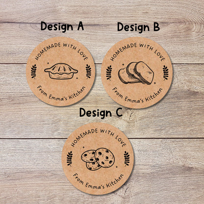Kraft Homemade with Love Stickers, Customized Baked Goods Label, Small Business Bakery Packaging Labels, Party Treat Favor Labels