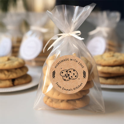 Kraft Homemade with Love Stickers, Customized Baked Goods Label, Small Business Bakery Packaging Labels, Party Treat Favor Labels