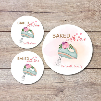 Personalized Baked with Love Stickers, Customized Baked Goods Label, Baking Stickers, Small Business Bakery Packaging Labels, Party Favor