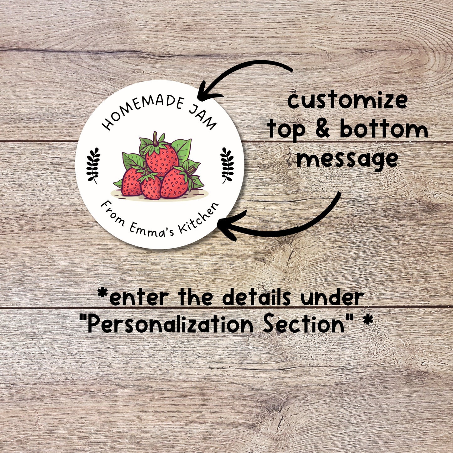 Personalized Strawberry Jam Stickers, Custom Homemade Fruit Canning with Date Line Labels