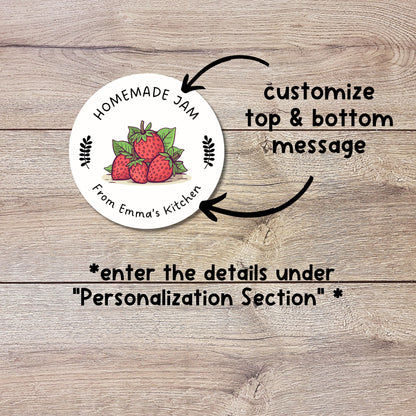 Personalized Strawberry Jam Stickers, Custom Homemade Fruit Canning with Date Line Labels