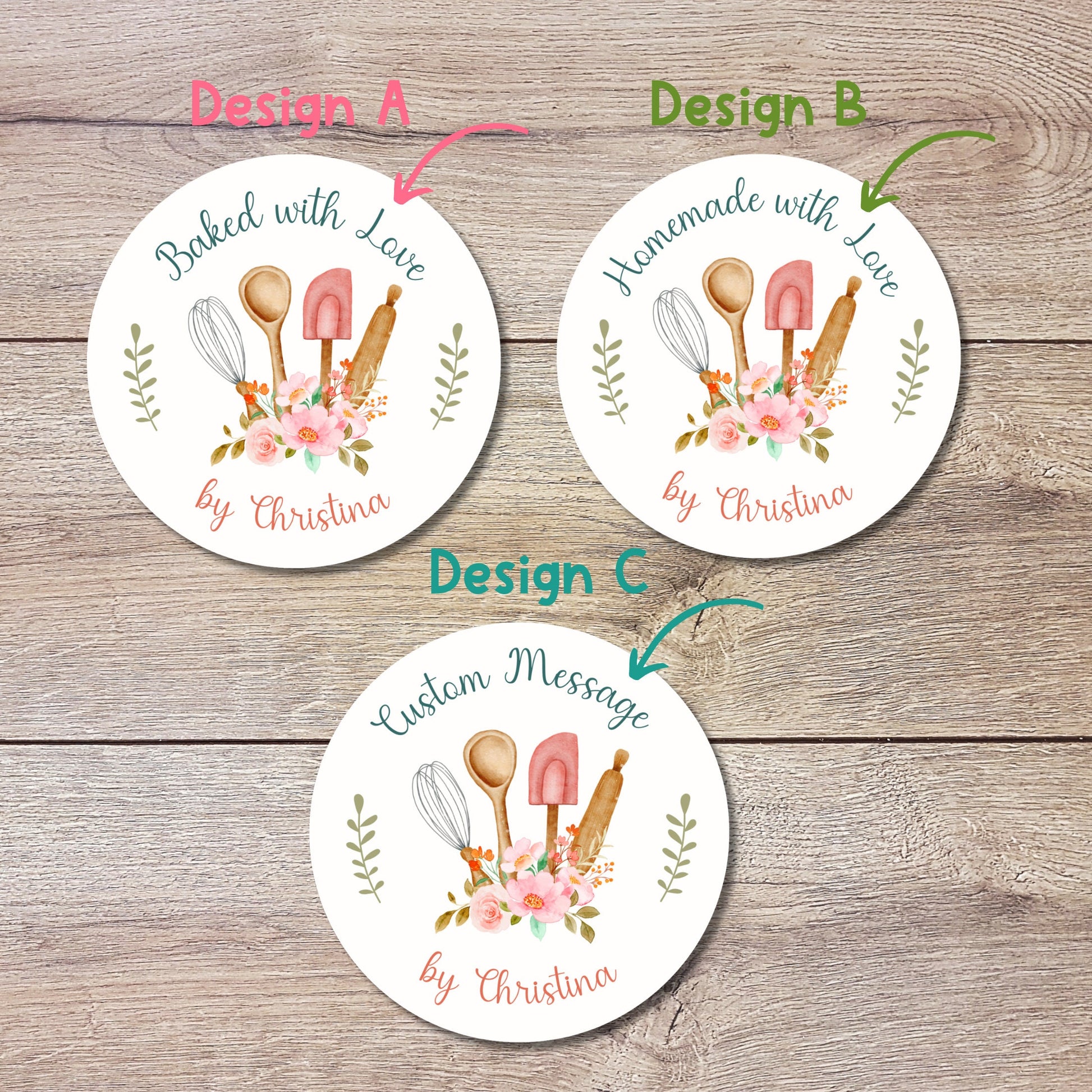 Personalized Baked with Love Stickers, Customized Baked Goods Label, Baking Stickers, Small Business Bakery Packaging Labels