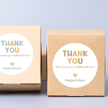 Personalized Baby Shower Stickers, Custom Thank You for Showering Our Baby with Love Labels, Mom to Be Thank You Party Favor Sticker