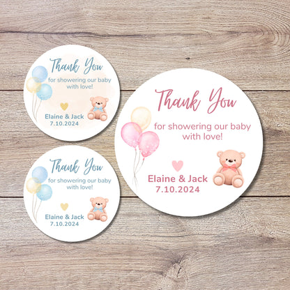 Personalized Baby Shower Stickers, Custom Thank You for Showering Our Baby with Love Labels, Mom to Be Thank You Party Favor Sticker
