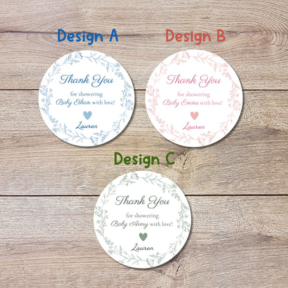 Personalized Baby Shower Stickers, Custom Thank You for Showering Our Baby with Love Labels, Mom to Be Sprinkling Baby Party Favor Sticker