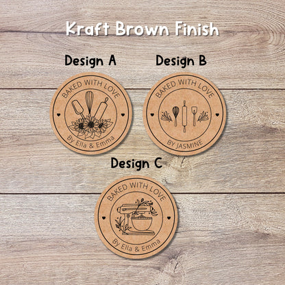 Personalized Baked with Love Stickers, Customized Baked Goods Label, Matte or Glossy Finish, Small Business Bakery Packaging Labels