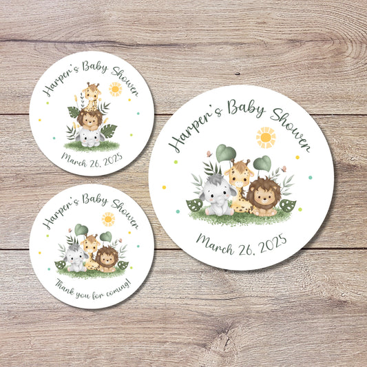 Personalized Safari Baby Shower Stickers, Custom Jungle Theme Baby Boy Shower Labels, Baby Girl Shower, Mom to Be Party Favor Sticker