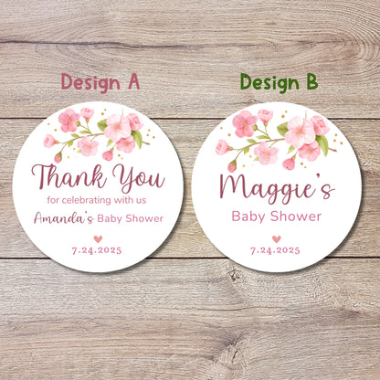 Baby Shower Stickers, Custom Floral Thank You for Showering Our Baby with Love Labels, Mom to Be Sprinkling Baby Party Favor Sticker