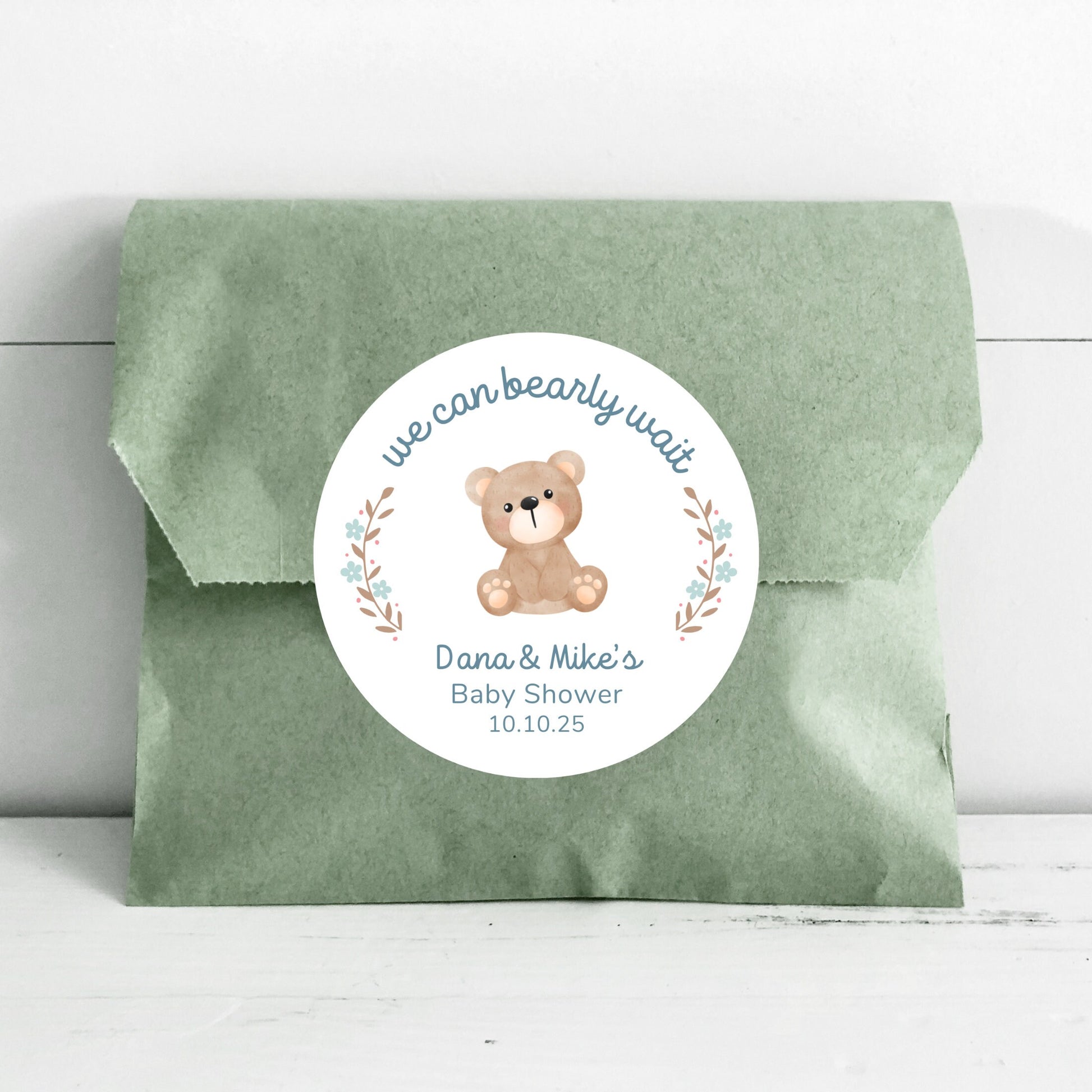 Personalized Baby Shower Stickers, Custom We Can Bearly Wait Party Favor Labels, Teddy Bear Baby Girl Baby Boy Shower Stickers