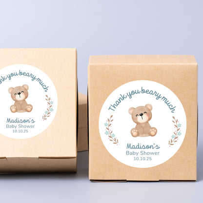 Personalized Baby Shower Stickers, Custom Thank You Beary Much Party Favor Labels, Teddy Bear Baby Girl Baby Boy Shower Stickers