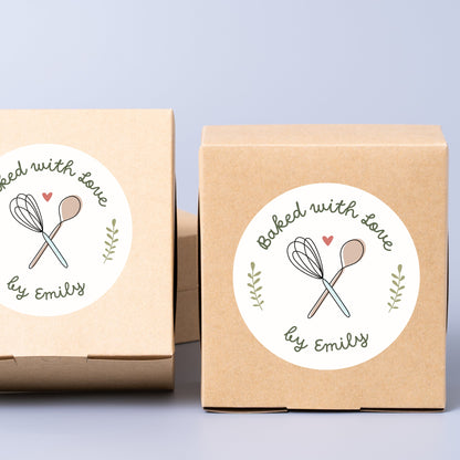 Personalized Baked with Love Stickers, Customized Baked Goods Label, Baking Stickers, Small Business Bakery Packaging Labels