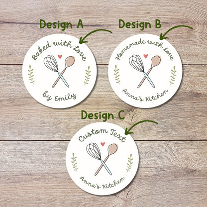 Personalized Baked with Love Stickers, Customized Baked Goods Label, Baking Stickers, Small Business Bakery Packaging Labels