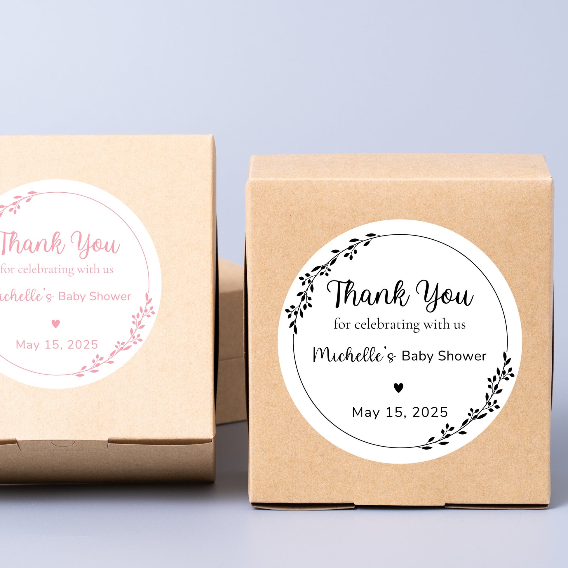 Kraft Baby Shower Stickers, Custom Floral Thank You for Celebrating with Us Labels, Mom to Be Sprinkling Baby Party Favor Sticker