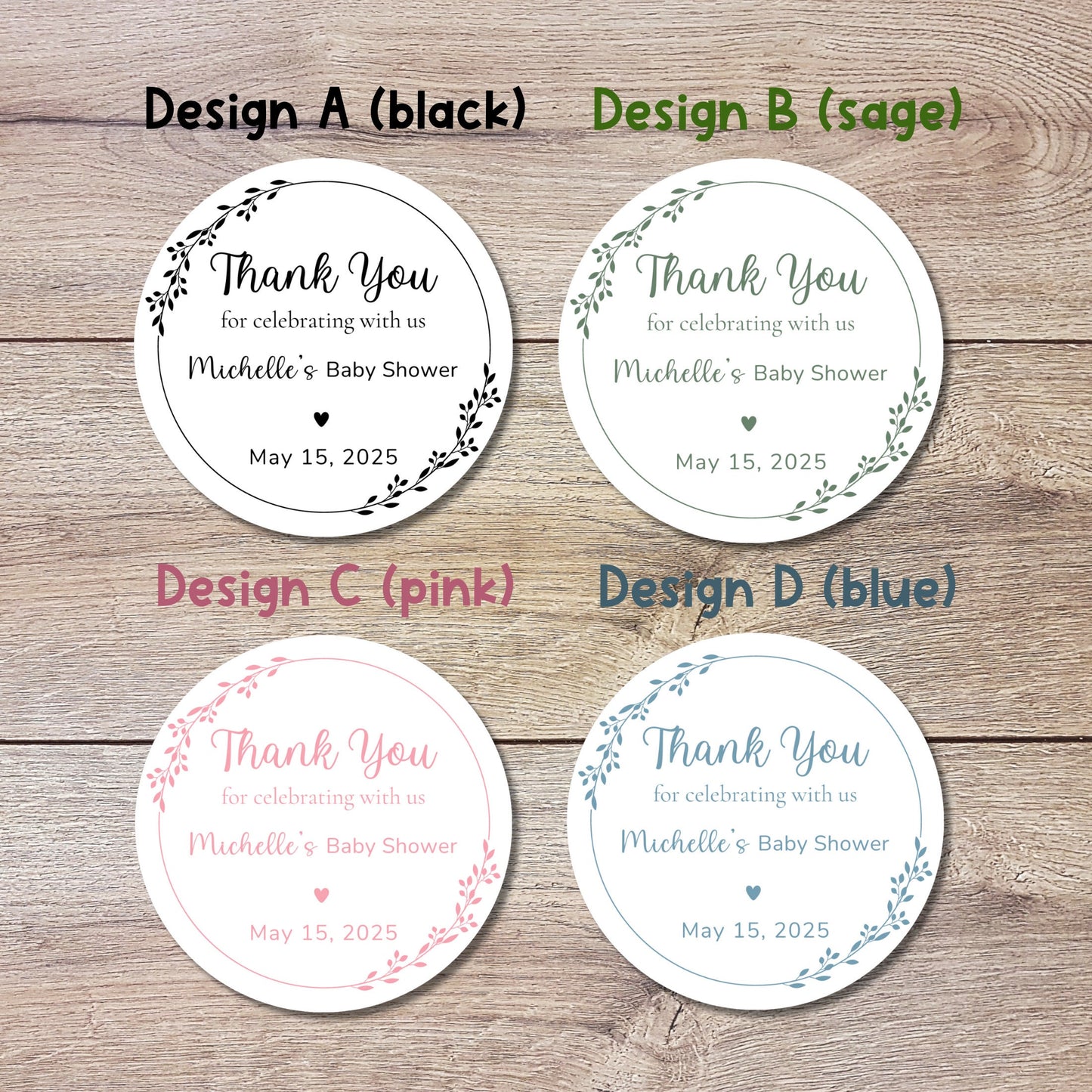 Kraft Baby Shower Stickers, Custom Floral Thank You for Celebrating with Us Labels, Mom to Be Sprinkling Baby Party Favor Sticker