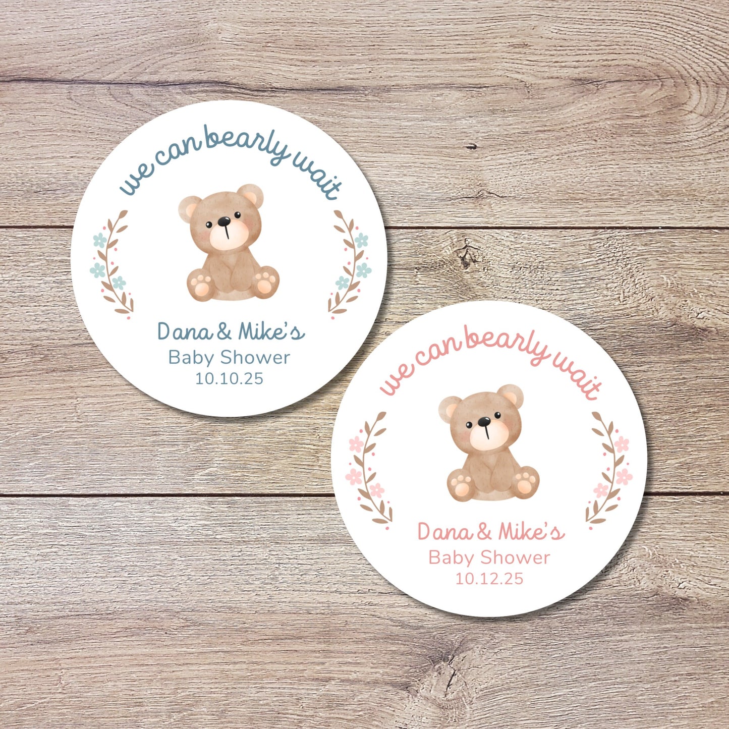 Personalized Baby Shower Stickers, Custom We Can Bearly Wait Party Favor Labels, Teddy Bear Baby Girl Baby Boy Shower Stickers