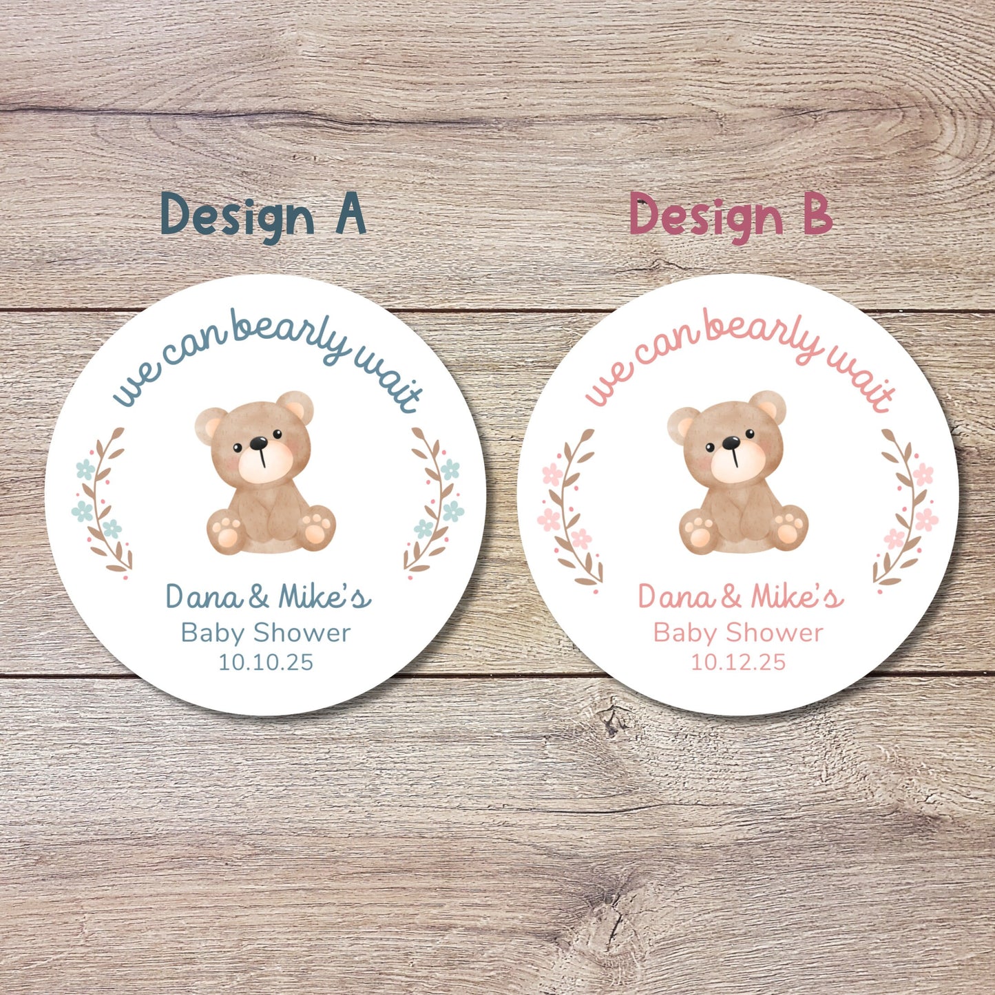 Personalized Baby Shower Stickers, Custom We Can Bearly Wait Party Favor Labels, Teddy Bear Baby Girl Baby Boy Shower Stickers