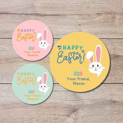 Personalized Easter Stickers, Matte or Glossy Finish, Custom Happy Easter Label, Easter Gift Basket Treat Bag Sticker, Easter Bunny Stickers