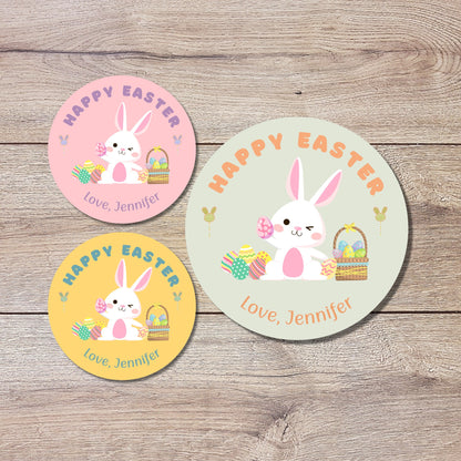 Personalized Easter Stickers, Matte or Glossy Finish, Custom Happy Easter Label, Easter Gift Basket Treat Bag Sticker, Easter Bunny Stickers