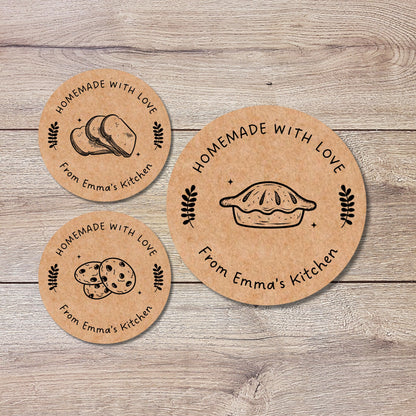 Kraft Homemade with Love Stickers, Customized Baked Goods Label, Small Business Bakery Packaging Labels, Party Treat Favor Labels
