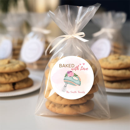 Personalized Baked with Love Stickers, Customized Baked Goods Label, Baking Stickers, Small Business Bakery Packaging Labels, Party Favor