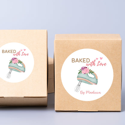 Personalized Baked with Love Stickers, Customized Baked Goods Label, Baking Stickers, Small Business Bakery Packaging Labels, Party Favor