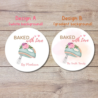 Personalized Baked with Love Stickers, Customized Baked Goods Label, Baking Stickers, Small Business Bakery Packaging Labels, Party Favor