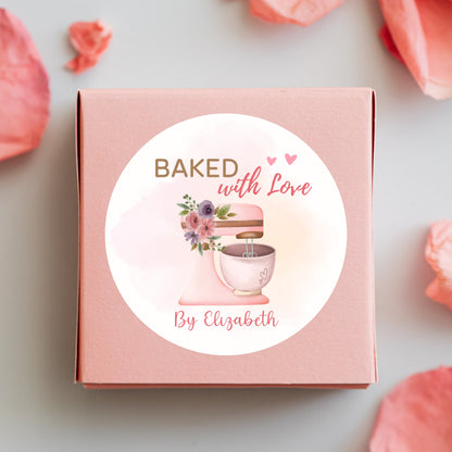 Personalized Baked with Love Stickers, Customized Baked Goods Label, Baking Stickers, Small Business Bakery Packaging Labels