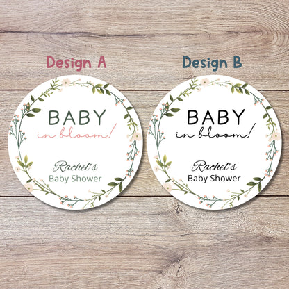 Baby In Bloom Personalized Baby Shower Stickers, Gender Reveal Baby Party Favor Sticker, Thank You for Showering Stickers, Floral Baby Label