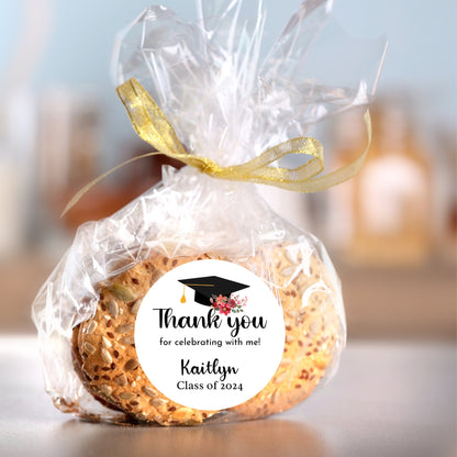 Graduation Thank You Stickers, Personalized Floral Happy Graduation Labels, Custom Graduation Party Favor, Gift Bags Envelope Seal