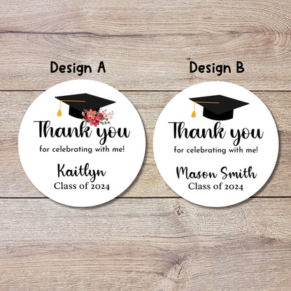 Graduation Thank You Stickers, Personalized Floral Happy Graduation Labels, Custom Graduation Party Favor, Gift Bags Envelope Seal