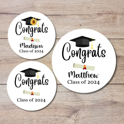 Congrats Graduation Stickers, Personalized Floral Happy Graduation Labels, Custom Graduation Party Favor, Gift Bags Thank You Envelope Seal