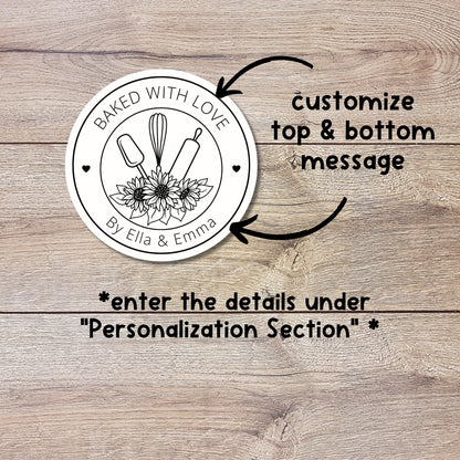 Personalized Baked with Love Stickers, Customized Baked Goods Label, Matte or Glossy Finish, Small Business Bakery Packaging Labels