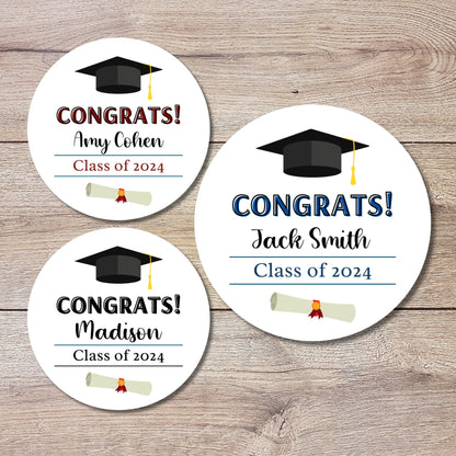 Congrats Graduation Stickers, Personalized Floral Happy Graduation Labels, Custom Graduation Party Favor, Gift Bags Thank You Envelope Seal
