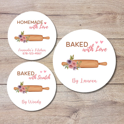 Personalized Baked with Love Stickers, Customized Baked Goods Label, Homemade with Love Small Business Bakery Packaging Label Baking Sticker