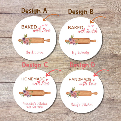 Personalized Baked with Love Stickers, Customized Baked Goods Label, Homemade with Love Small Business Bakery Packaging Label Baking Sticker