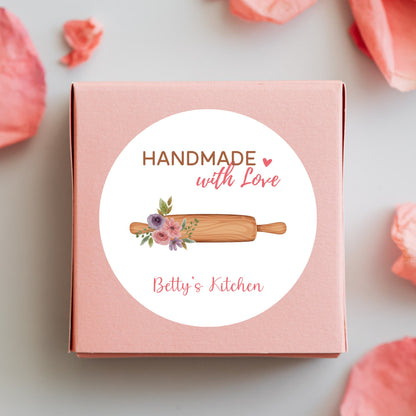Personalized Baked with Love Stickers, Customized Baked Goods Label, Homemade with Love Small Business Bakery Packaging Label Baking Sticker