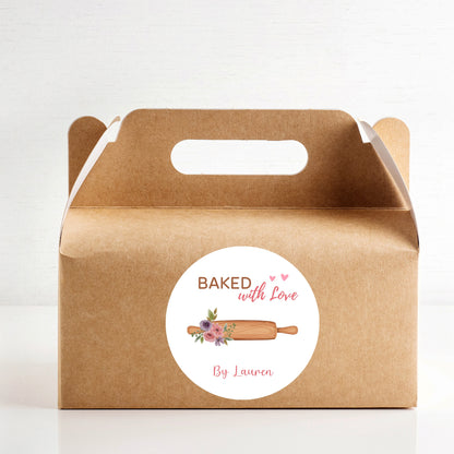 Personalized Baked with Love Stickers, Customized Baked Goods Label, Homemade with Love Small Business Bakery Packaging Label Baking Sticker