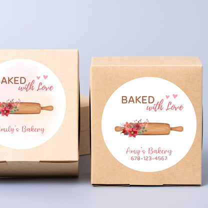 Personalized Baked with Love Stickers, Customized Baked Goods Label, Homemade with Love Small Business Bakery Packaging Label Baking Sticker
