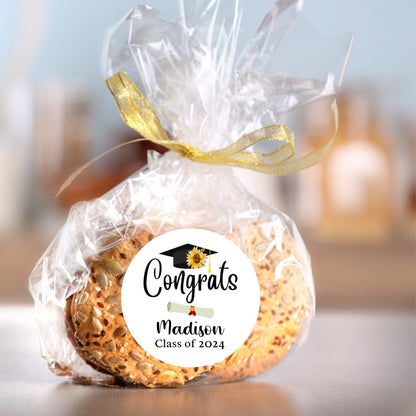 Congrats Graduation Stickers, Personalized Floral Happy Graduation Labels, Custom Graduation Party Favor, Gift Bags Thank You Envelope Seal