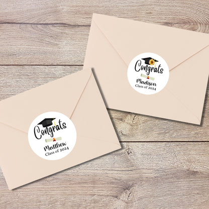 Congrats Graduation Stickers, Personalized Floral Happy Graduation Labels, Custom Graduation Party Favor, Gift Bags Thank You Envelope Seal