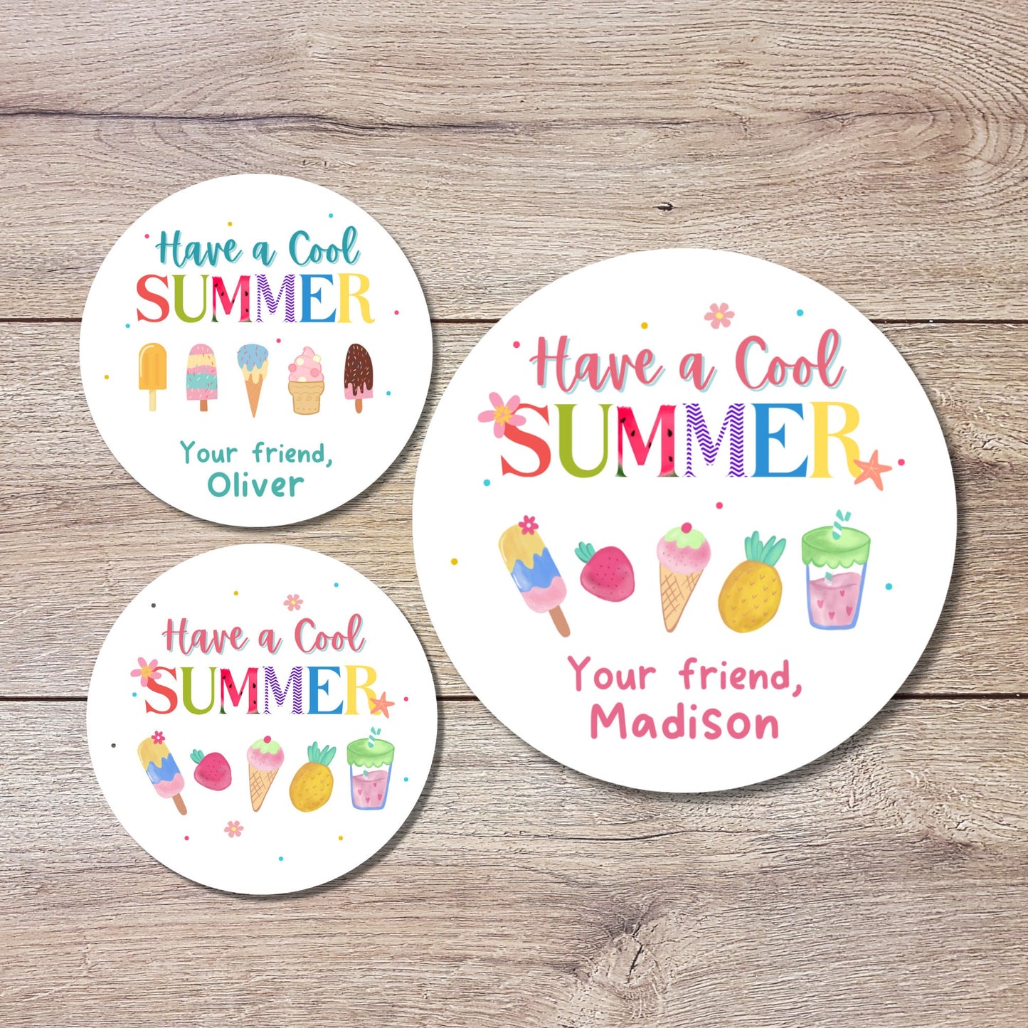 Personalized School Party Stickers, Have a Cool Summer, End of School Party Treat Bag Label