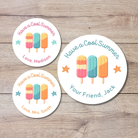 Personalized School Party Stickers, Have a Cool Summer Label, End of School Party Treat Bag Sticker, Last Day of School Party Stickers