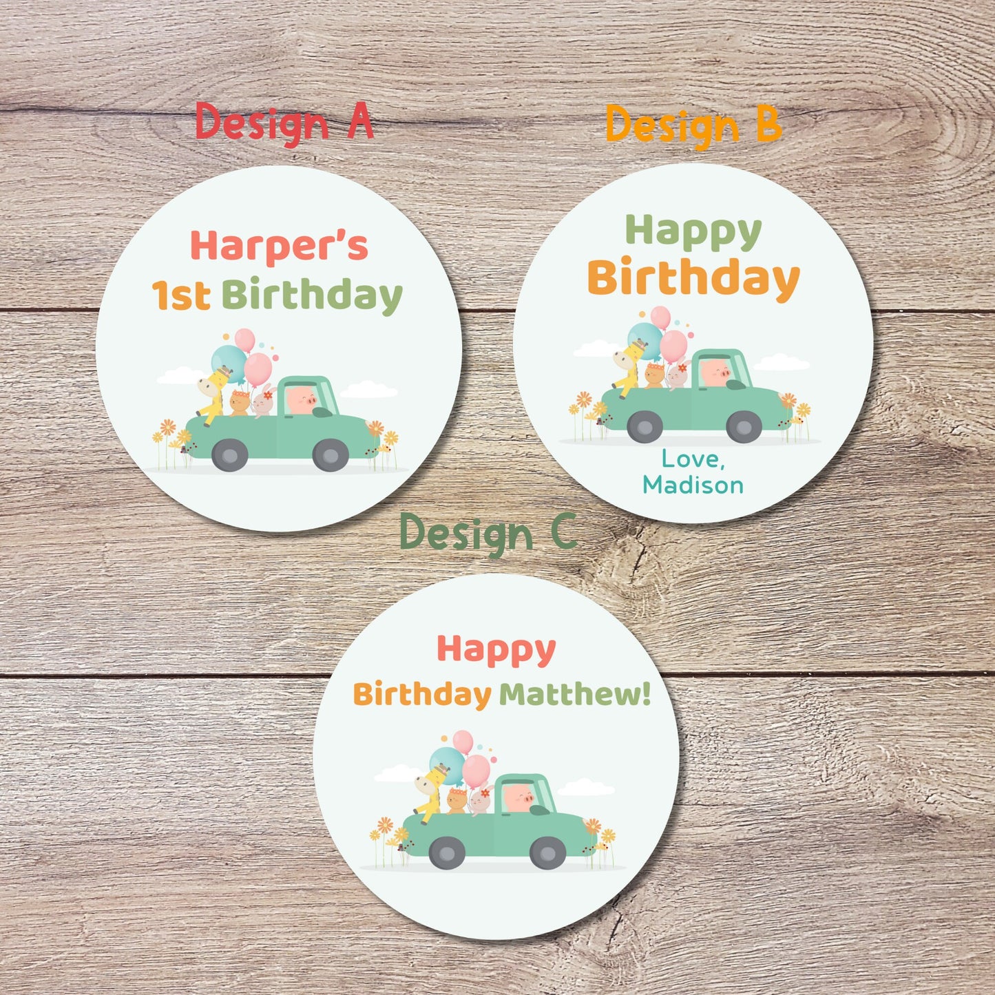 Personalized Happy Birthday Sticker, Animal Theme Birthday Goody Bag, Custom First Birthday Label, Kids Birthday Party, Thank You Sticker