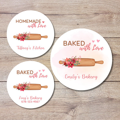 Personalized Baked with Love Stickers, Customized Baked Goods Label, Homemade with Love Small Business Bakery Packaging Label Baking Sticker