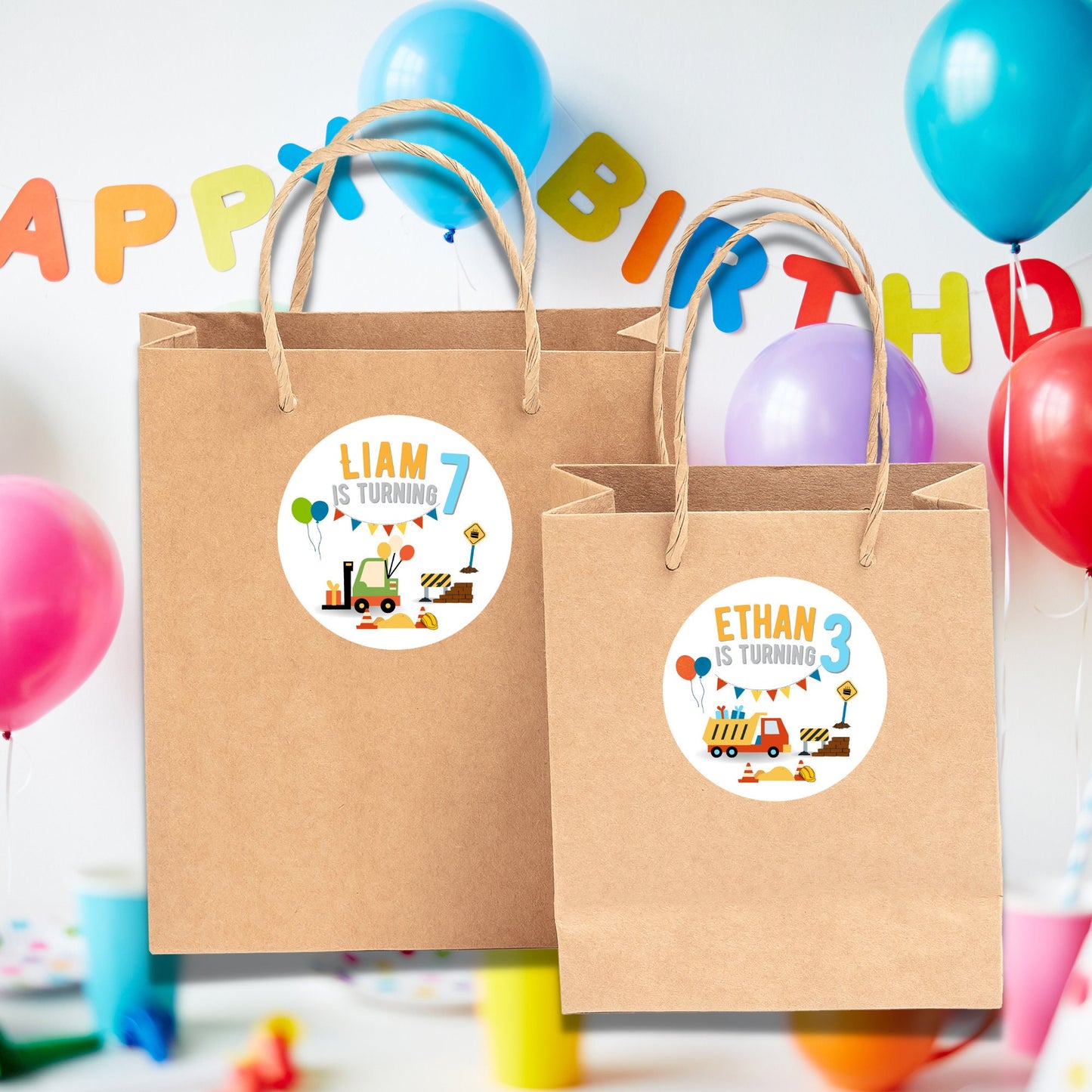 Construction Truck Birthday Stickers, Personalized Goody Bag Custom Birthday Label, It was Loads of Fun Dump Truck Birthday Stickers