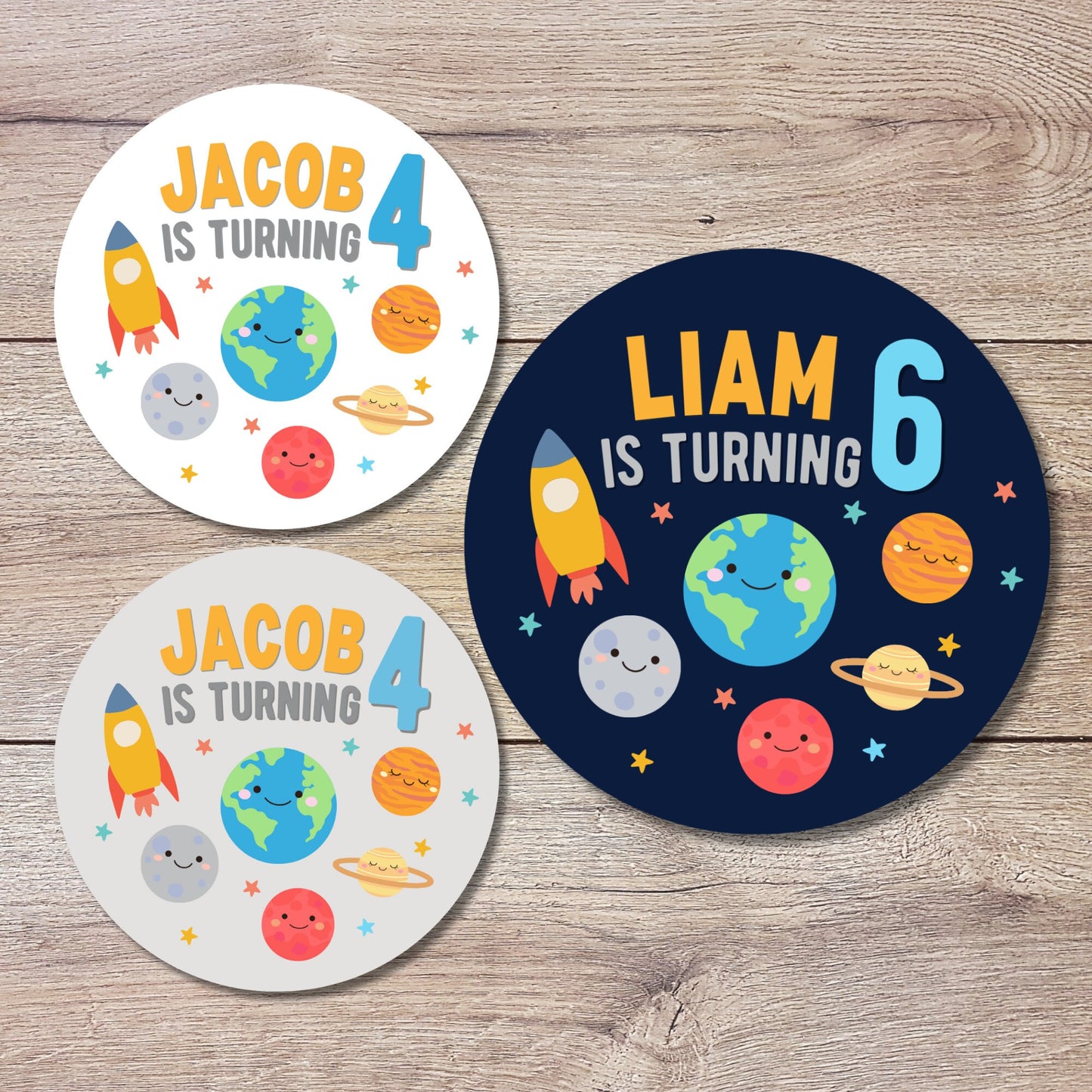 Personalized Outer Space Birthday Stickers, Custom Planet Rocket Asteroid Birthday Party Favor Labels, Space Thank You Birthday Stickers