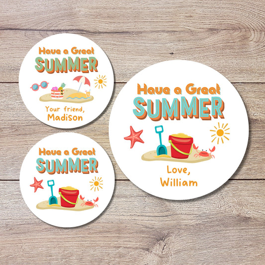 Personalized Have a Great Summer End of School Party Favor Bag Stickers