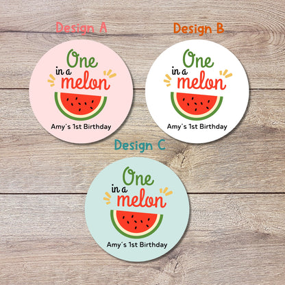 Personalized One in A Melon Birthday Stickers, Custom Party Favor Goody Bag Labels, Kids Birthday Balloon Stickers, First Birthday Party