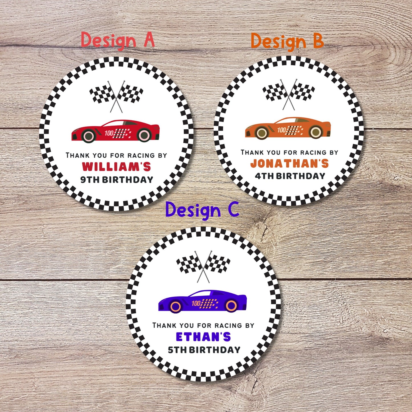 Personalized Race Car Theme Birthday Stickers, Goody Bag Party Favor Stickers, Custom Thank You Happy Birthday Label, Girls Boys Birthday